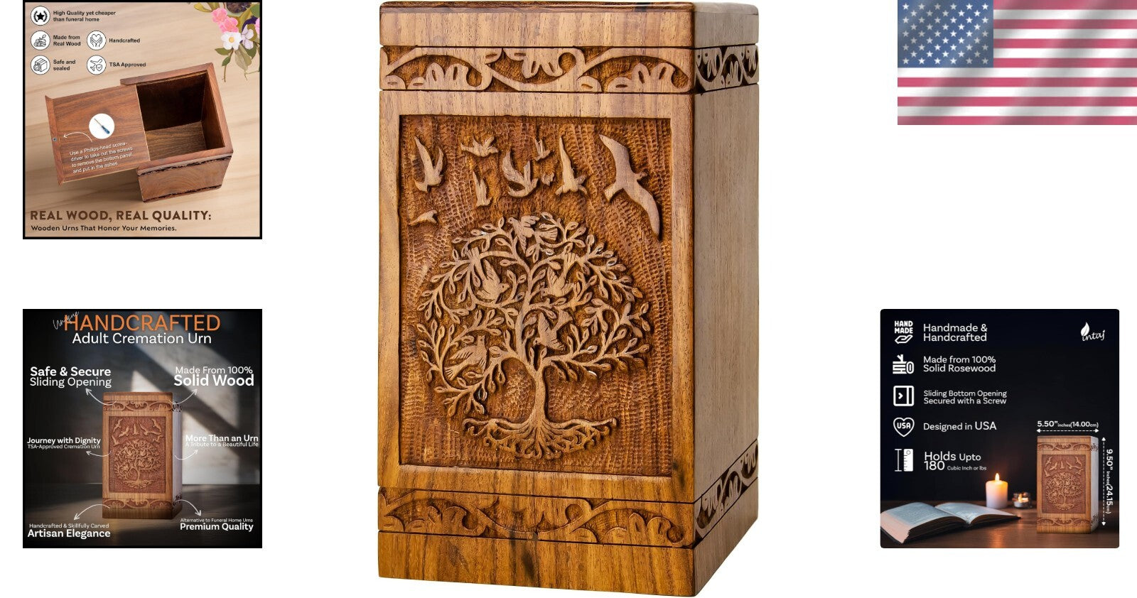 Premium Decorative Wooden Urn for Adults - Secure Sliding Opening Design