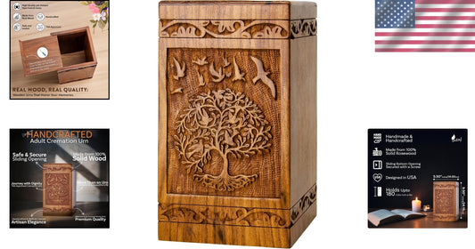 Premium Decorative Wooden Urn for Adults - Secure Sliding Opening Design
