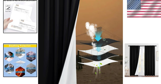 100% Blackout Back Tab Curtains - Thermal Insulated Noise Reduction Drapes, 5...