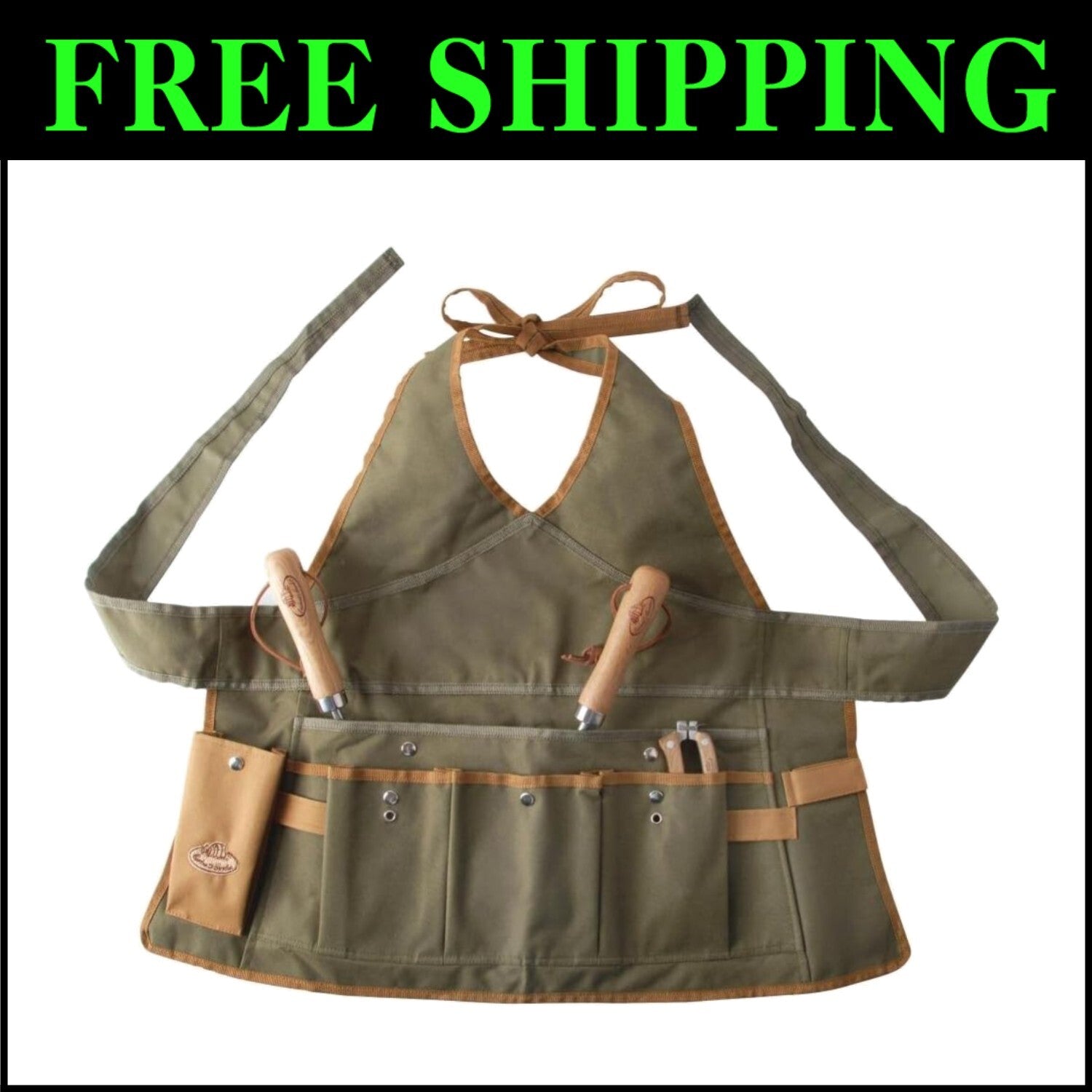 Chic Olive Green Gardening Apron with Multiple Pockets - One Size Fit All