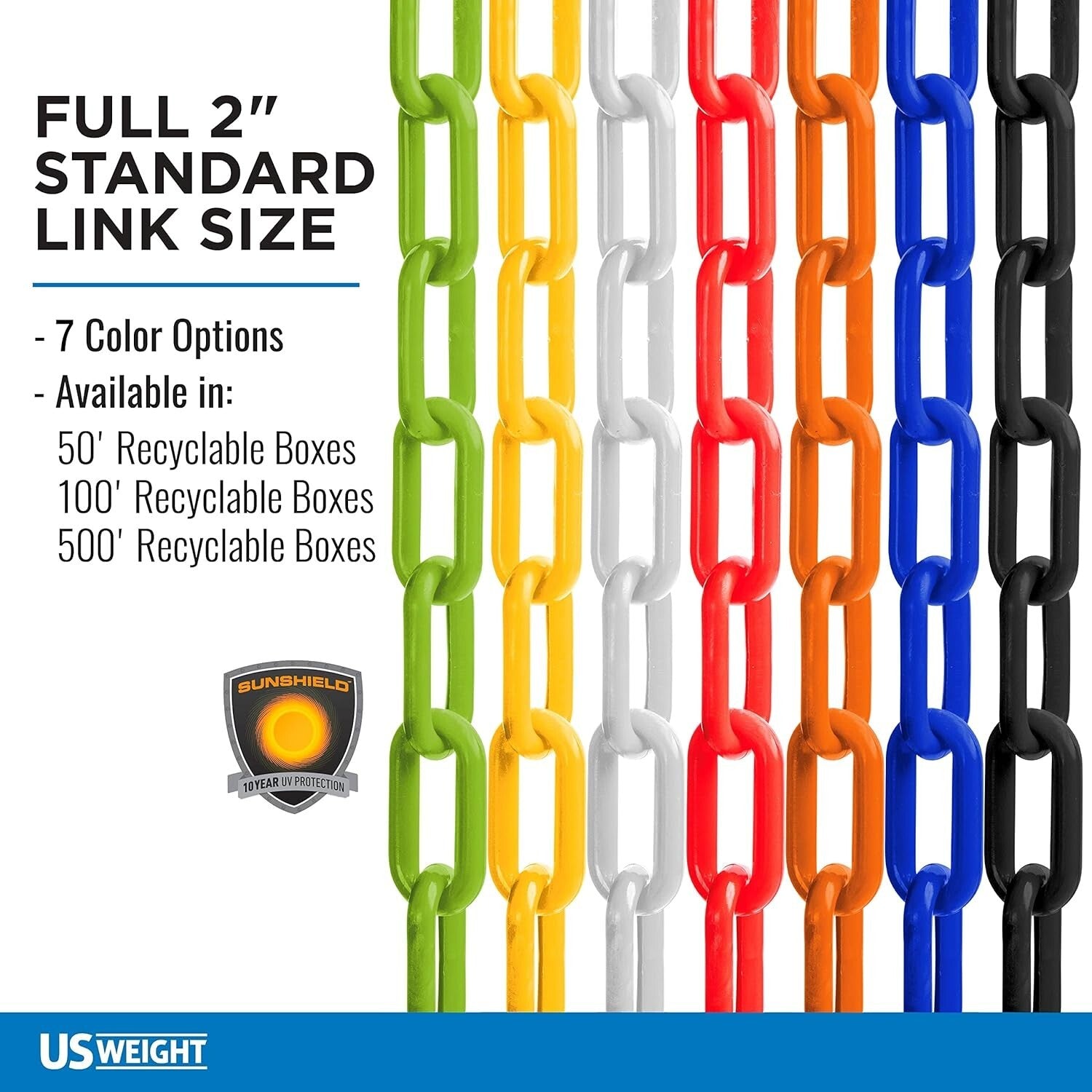 Heavy-Duty 2" Yellow Safety Chain - 100' with SunShield UV Protection Technology