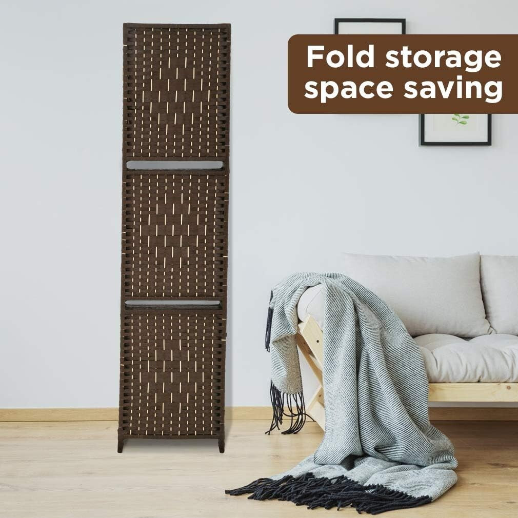 Versatile 6 Panel Wood Room Divider with Storage Shelves for Stylish Privacy