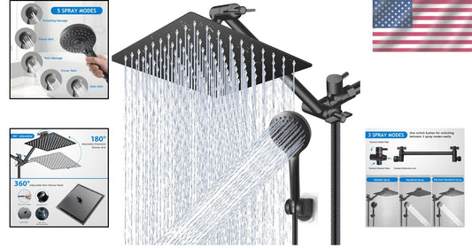 Adjustable 11-Inch Shower Arm with Large 12-Inch Rain Shower & Handheld Combo