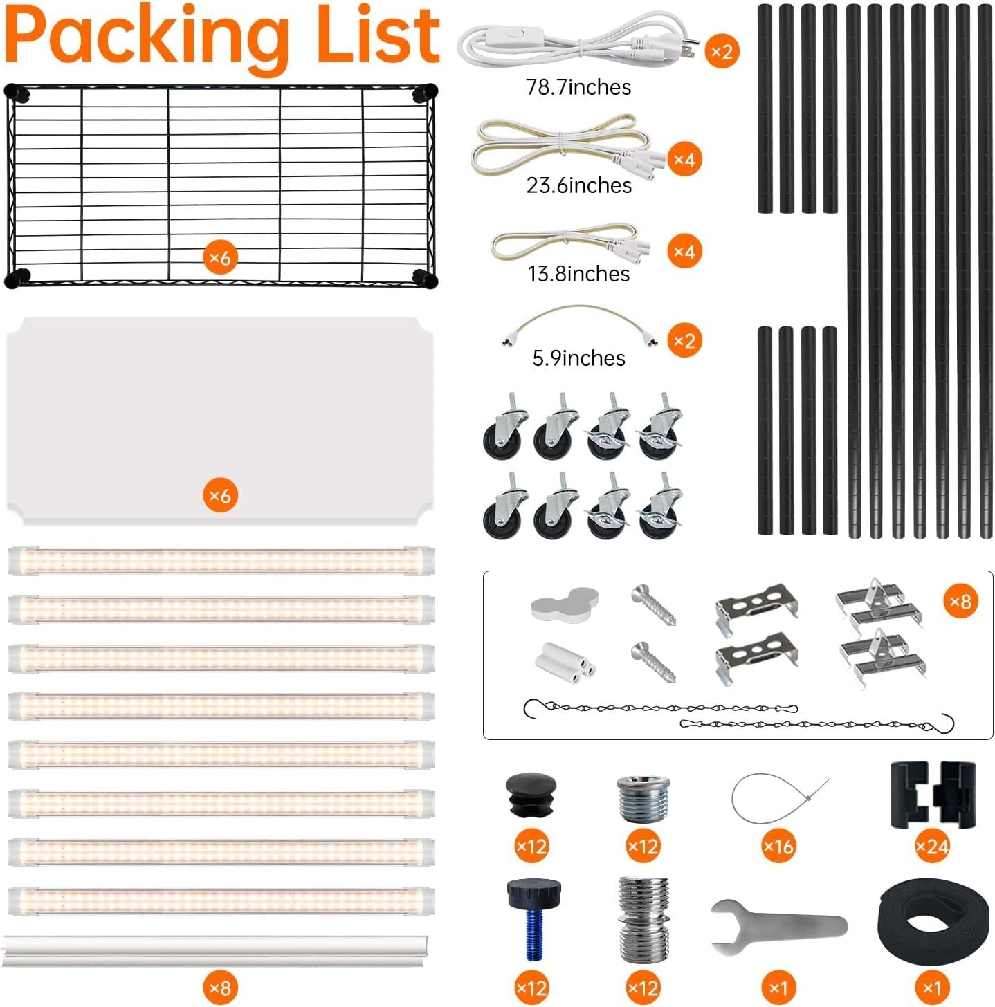 DIY Grow Shelf with 8 Full Spectrum Lights & Mobile Design for Indoor Plants