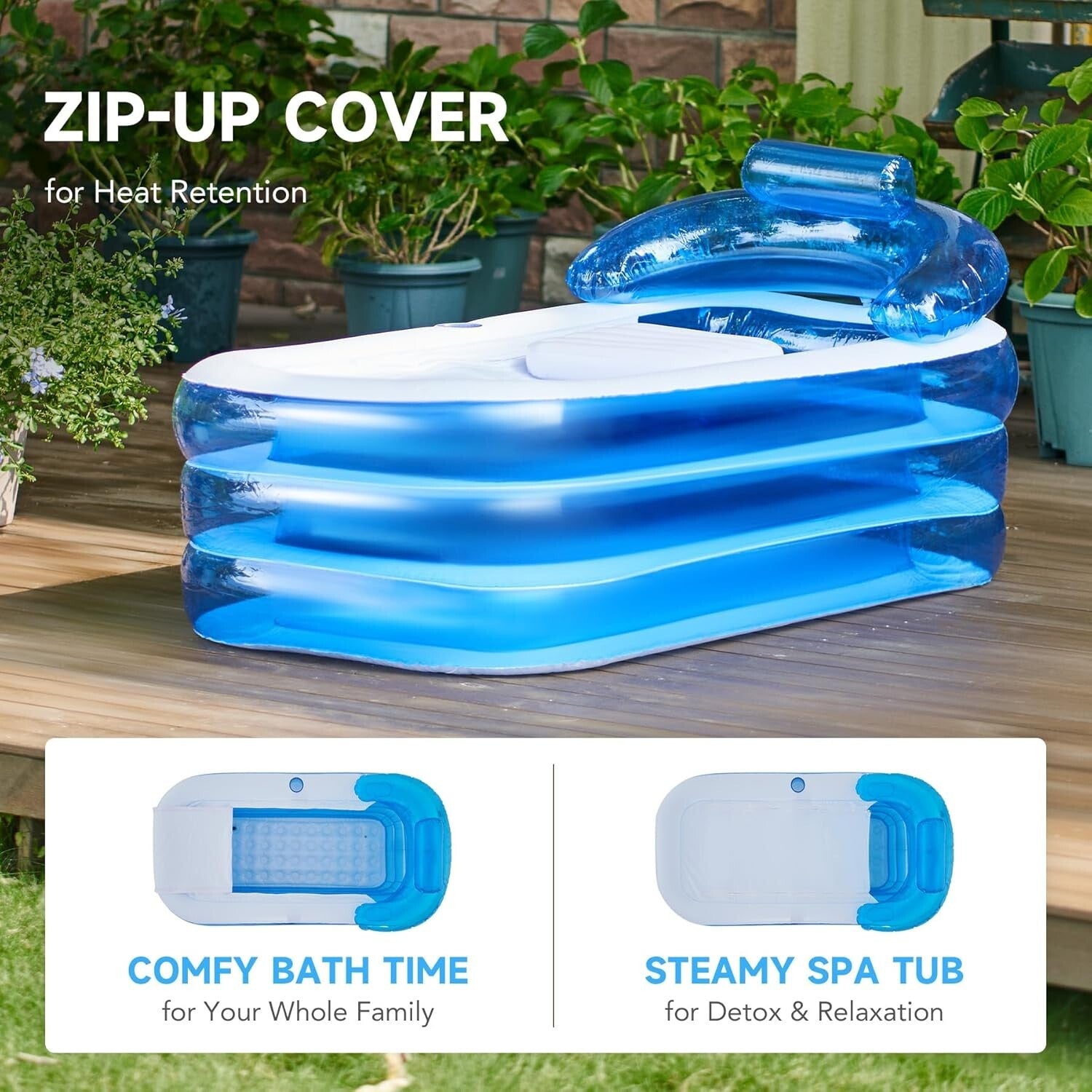 Durable PVC Inflatable Spa Tub with Headrest & Freestanding Design - Light Blue