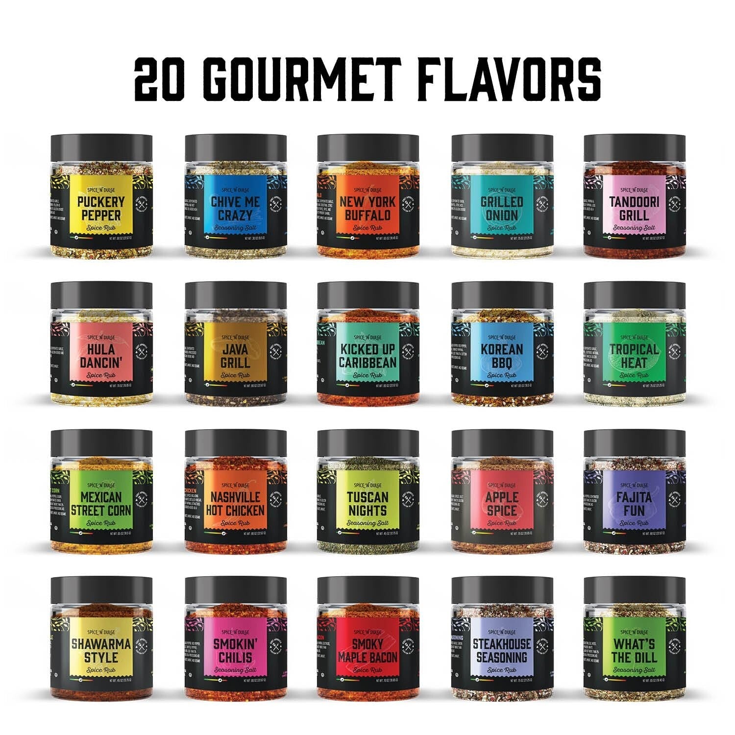 20 Bold Grill Spices & Seasonings - Unique BBQ Flavor Gift Set for All Levels