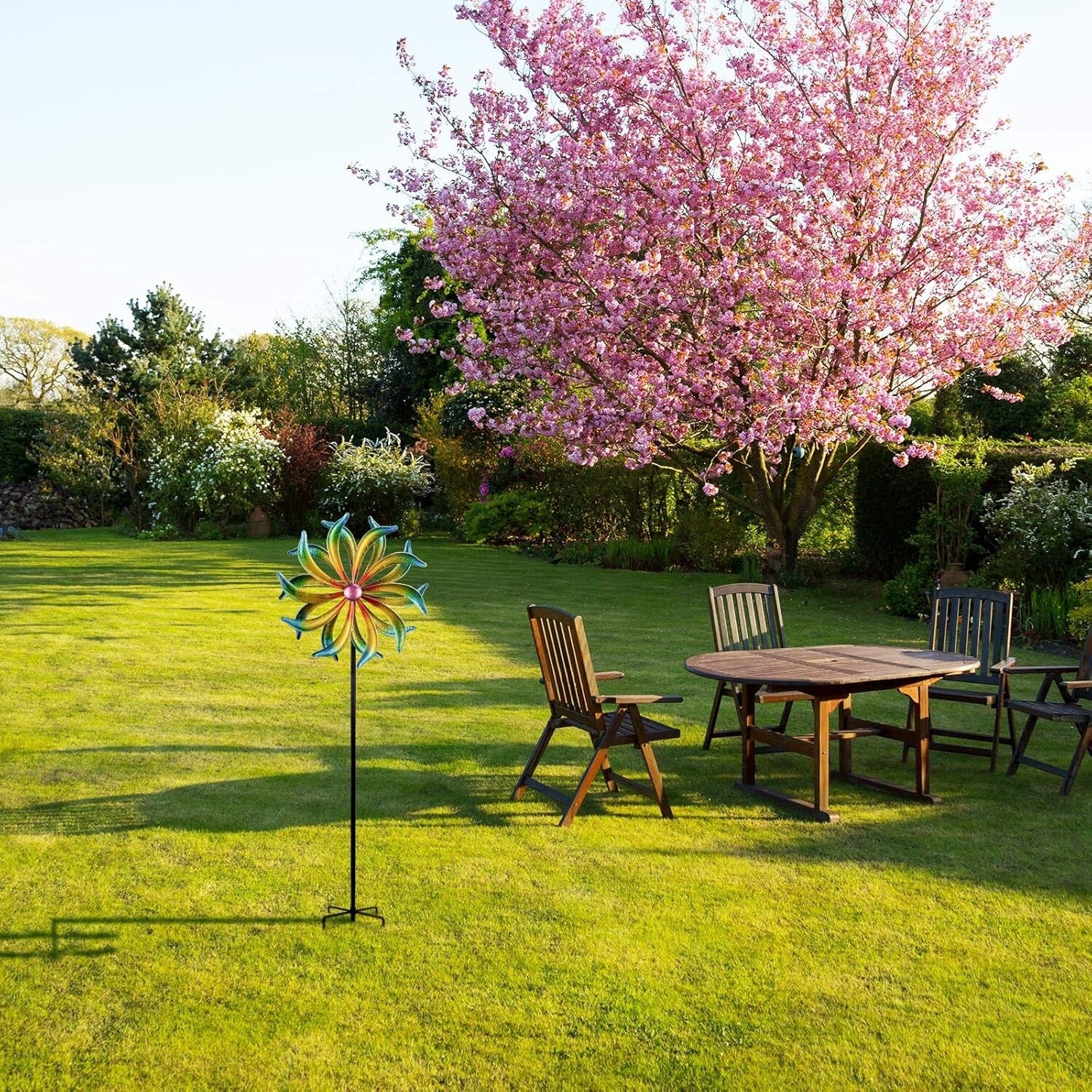 5FT Kinetic Metal Wind Spinner - Yellow Propeller for Outdoor Garden Decor