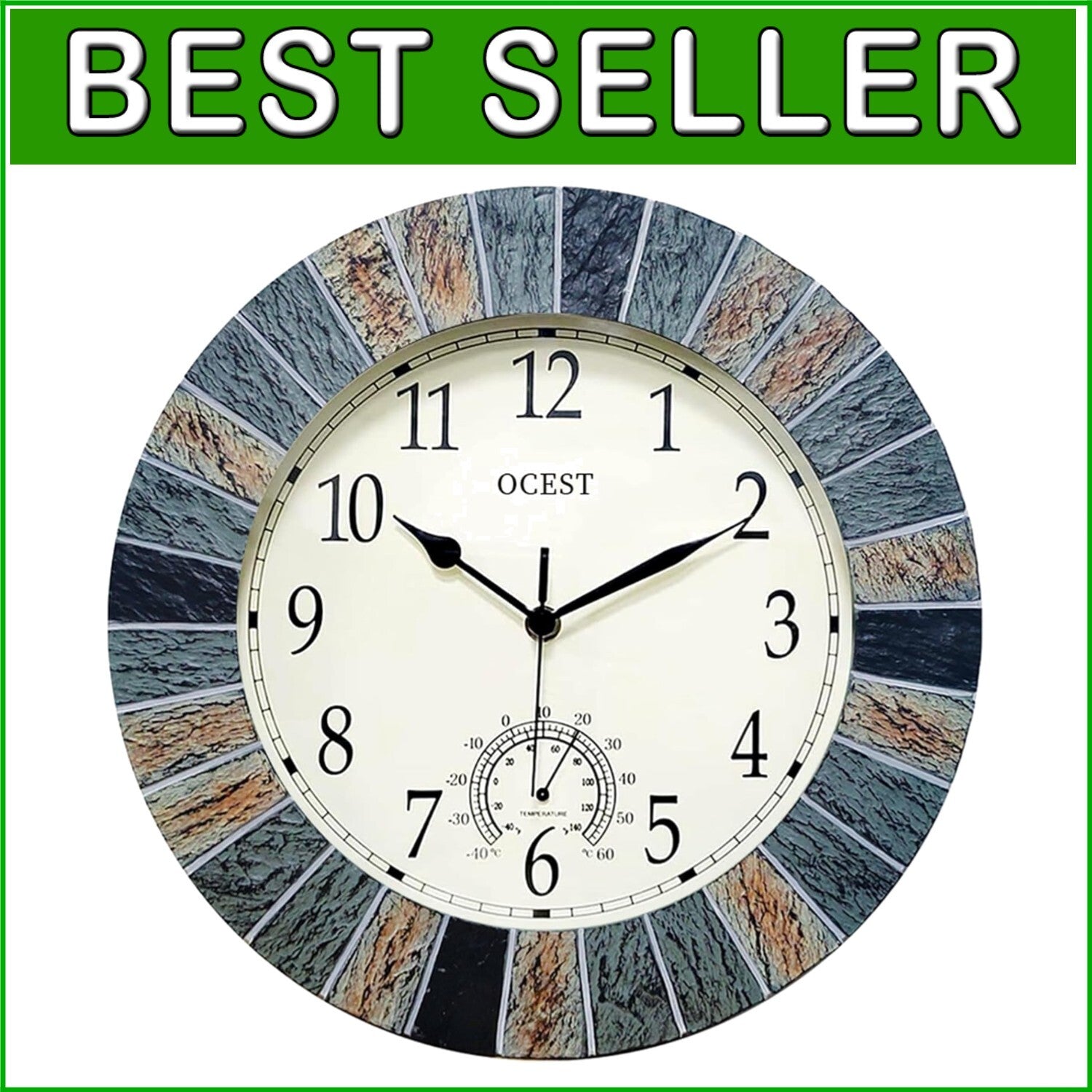 13-Inch Indoor/Outdoor Wall Clock - Elegant Waterproof Decor, Battery Operated
