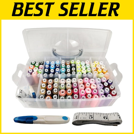 Complete Sewing Thread Collection - 100 Colors with 250 Yards Each & Accessories