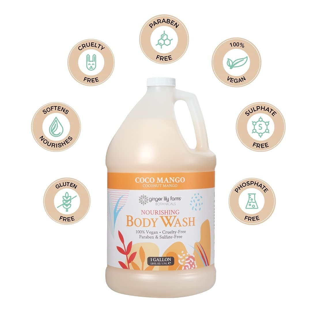 Cruelty-Free Nourishing Body Wash with Tropical Coconut Mango - Gallon Refill
