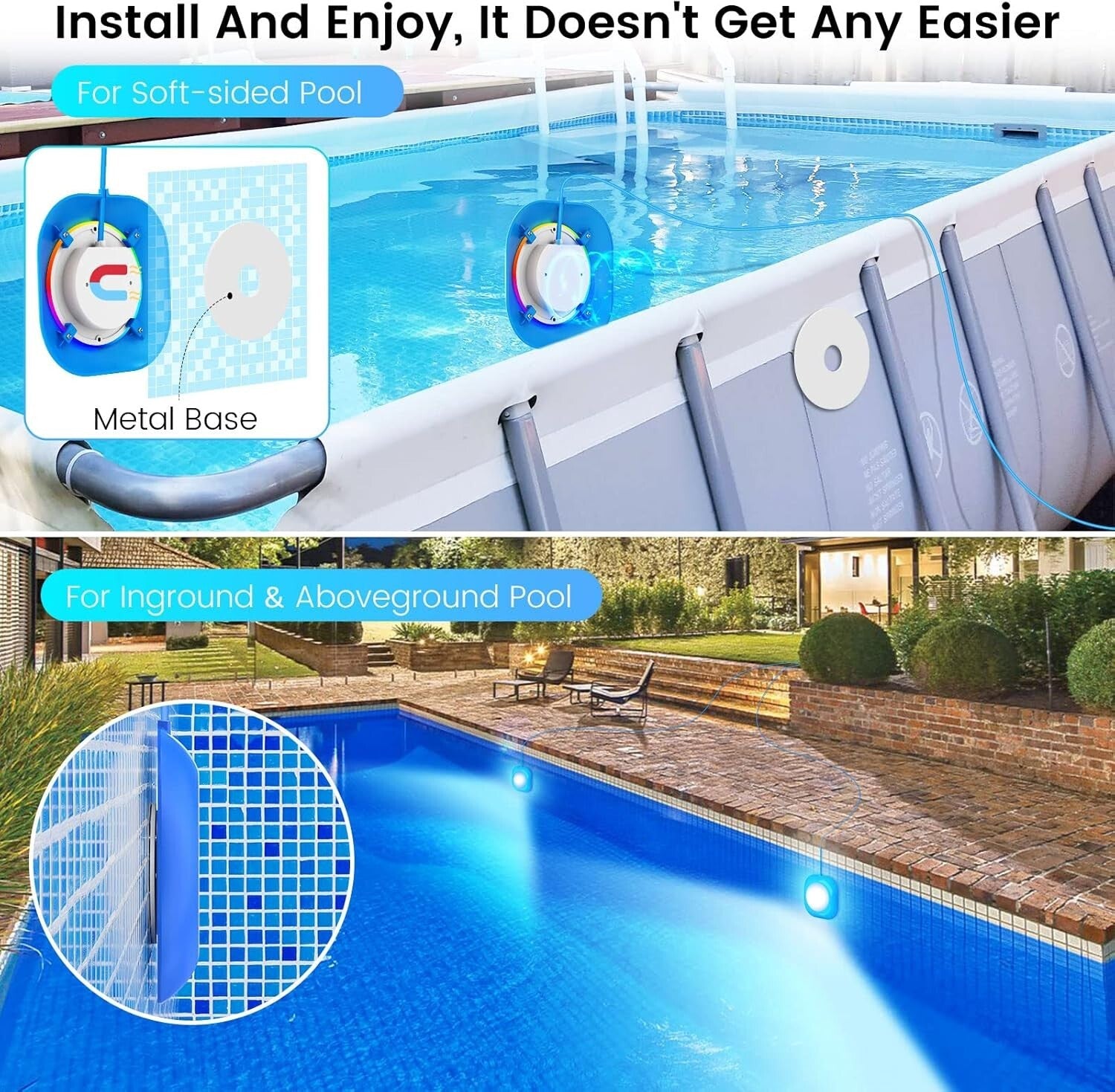 Customizable Magnetic Pool Lights - Safe for Night Swimming with APP Control