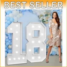 Load image into Gallery viewer, Light-Up 4ft Marquee Number 18 for Memorable Birthday and Anniversary Parties