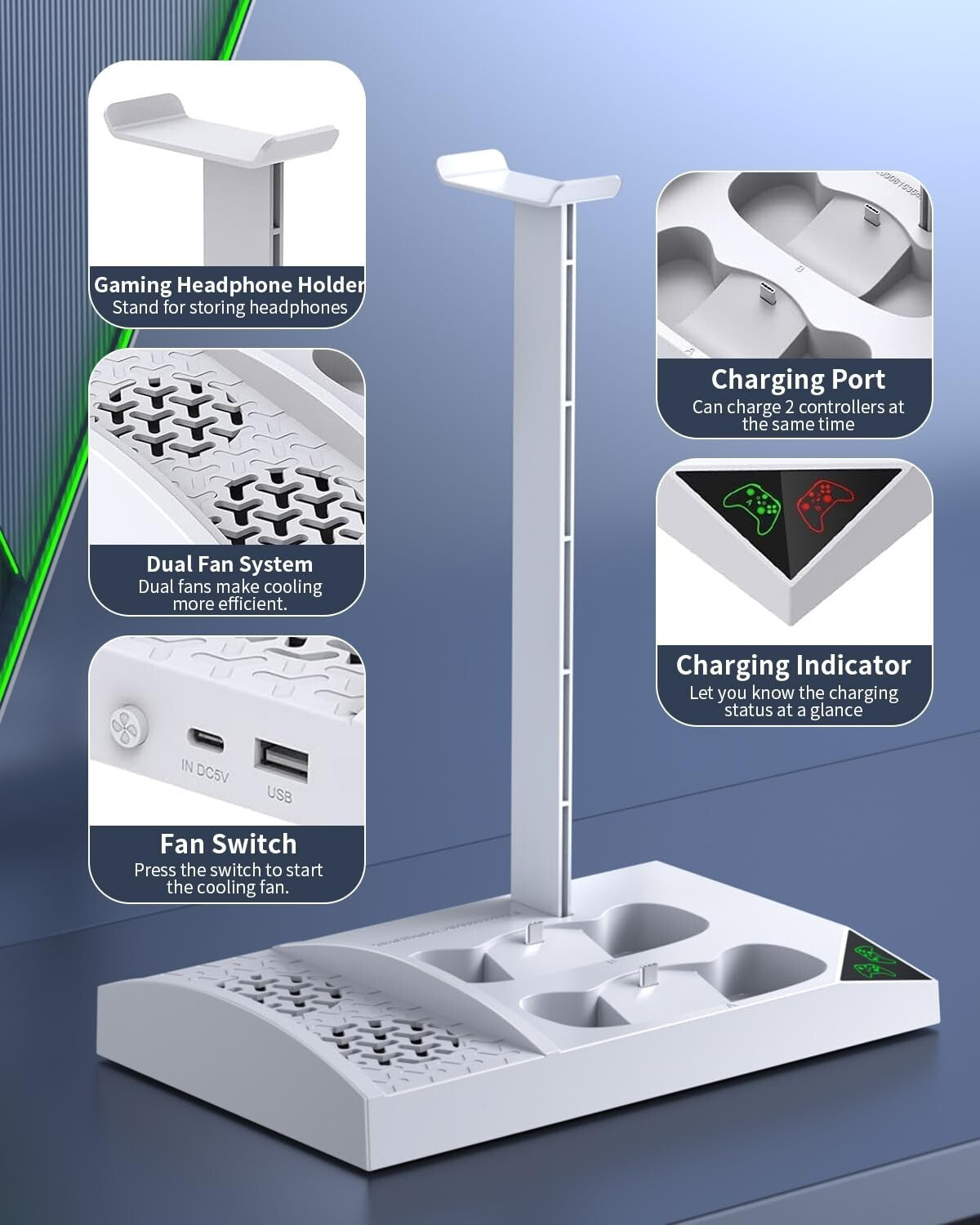 Charger Stand with Dual Cooling Fans for Xbox Series S - Space-Saving Design
