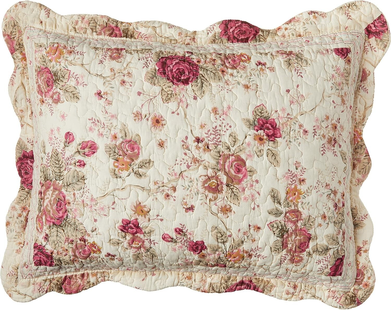 Ecru Antique Rose Full/Queen Quilt Set - Charming Floral Design and Comfort