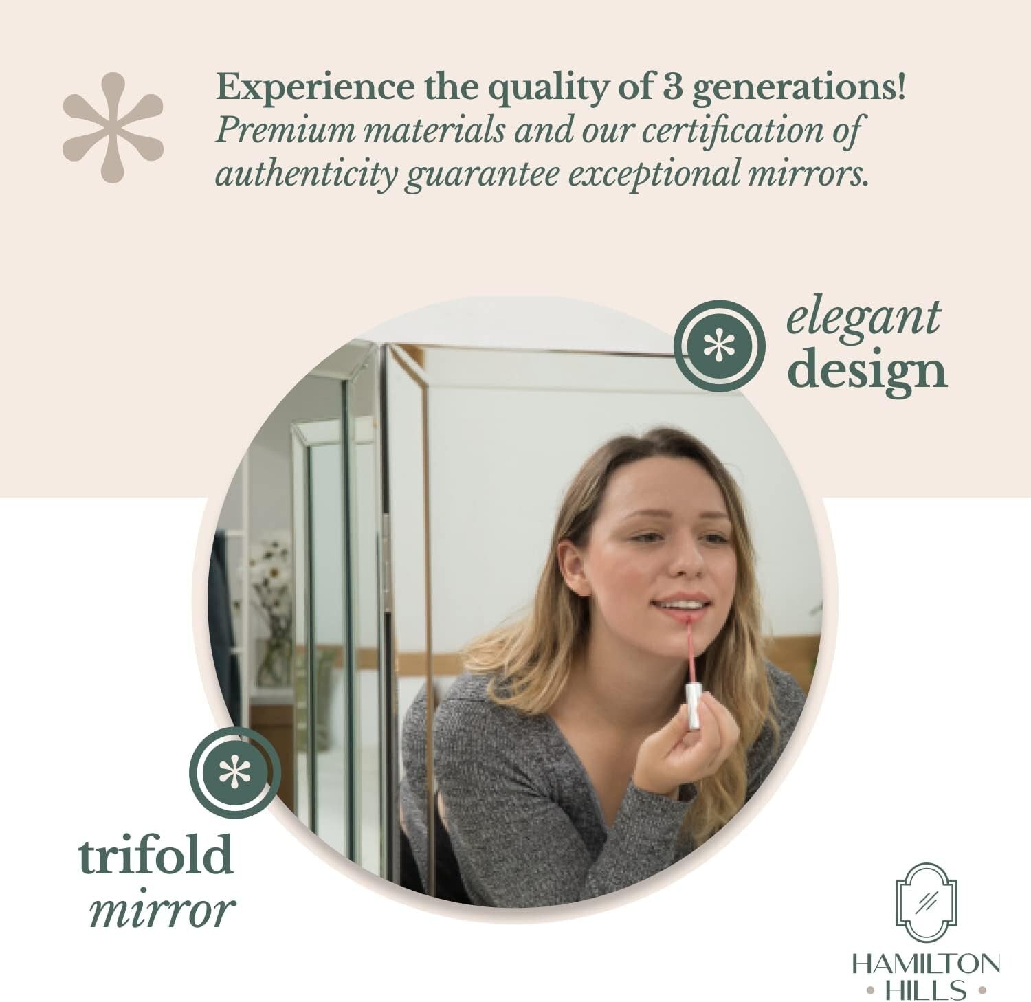 Elegant Trifold Makeup Mirror with Beveled Edges - Full Length Silver Design