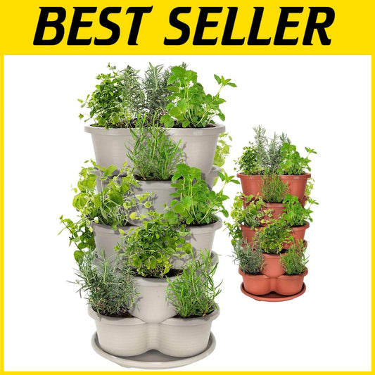 Durable Off-White 5-Tier Vertical Planter for Easy Indoor/Outdoor Gardening
