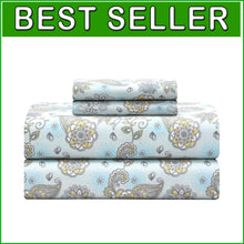 Load image into Gallery viewer, Premium Quality 4-Piece Aqua Paisley 100% Cotton Queen Sheet Set – Cool and Soft