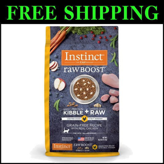 High Protein Dry Cat Food with Raw Chicken - Grain-Free, 10 lb for All Breeds