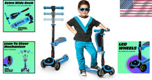 Load image into Gallery viewer, 3-Wheel Blue Kick Scooter for Toddlers - Adjustable Handlebar &amp; Fun Lights