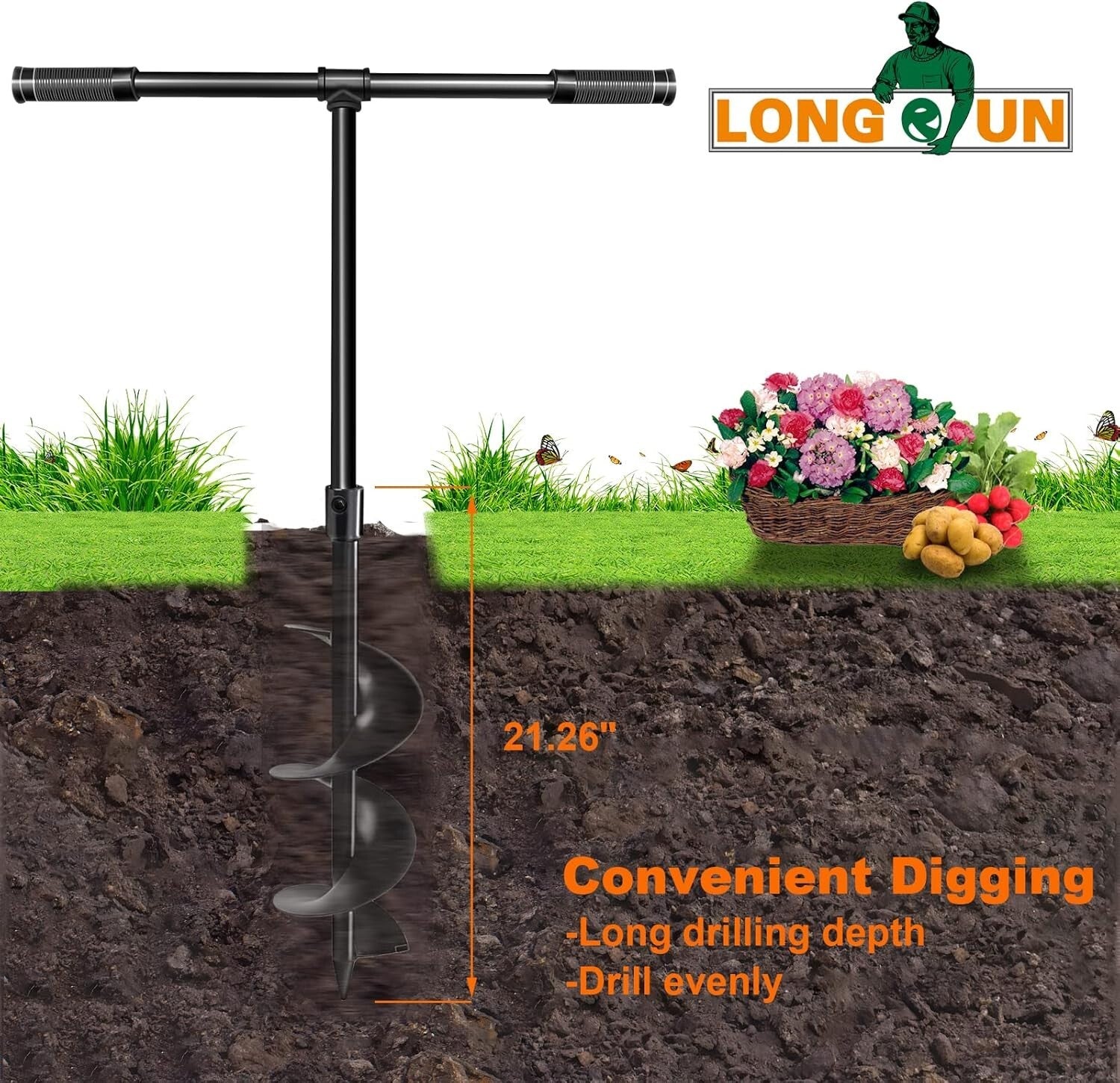 Eco-Friendly 6" x 38" Manual Garden Hole Digger - Alloy Steel Construction
