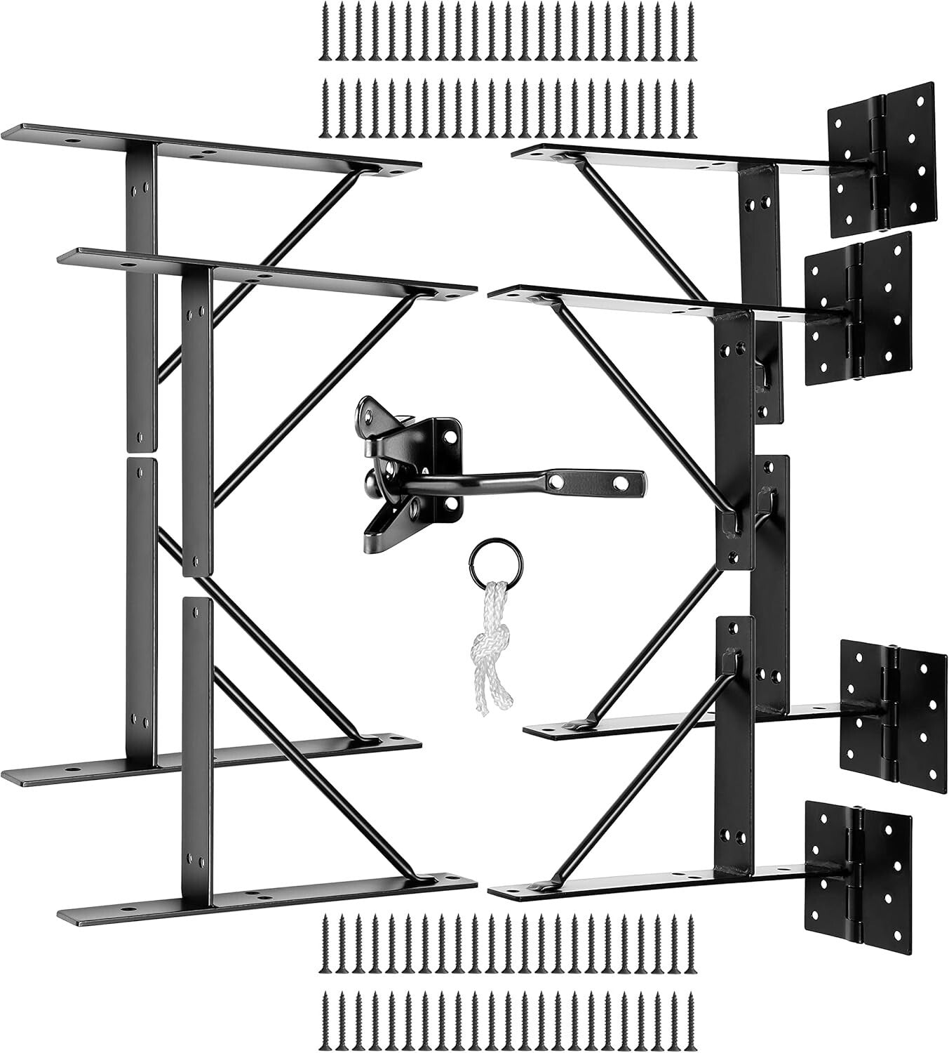 Easy Install No Sag Gate Kit with Corner Brace Brackets & Hinges - Steel Finish