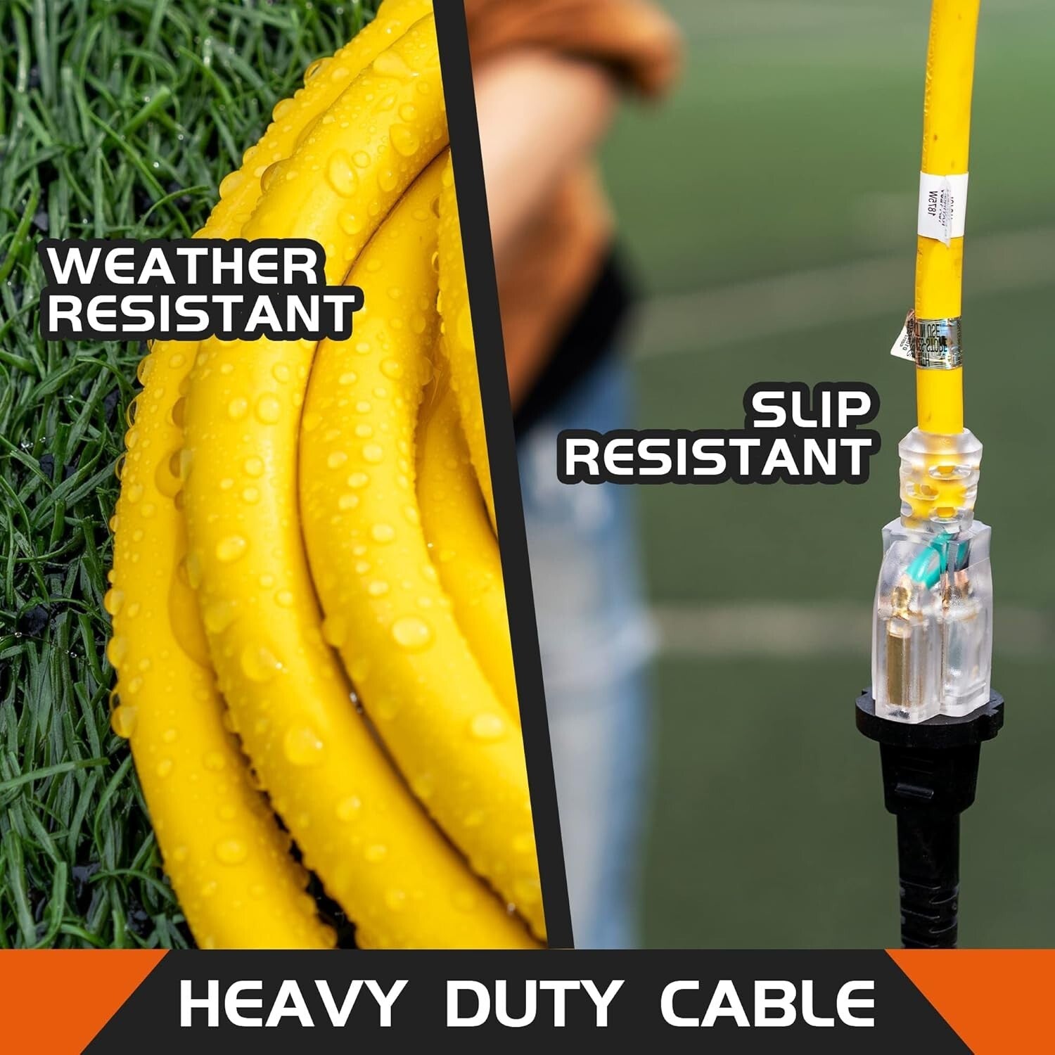 Long 75FT Yellow Extension Cord - 12 Gauge Heavy Duty with 3-Prong Ground Plug