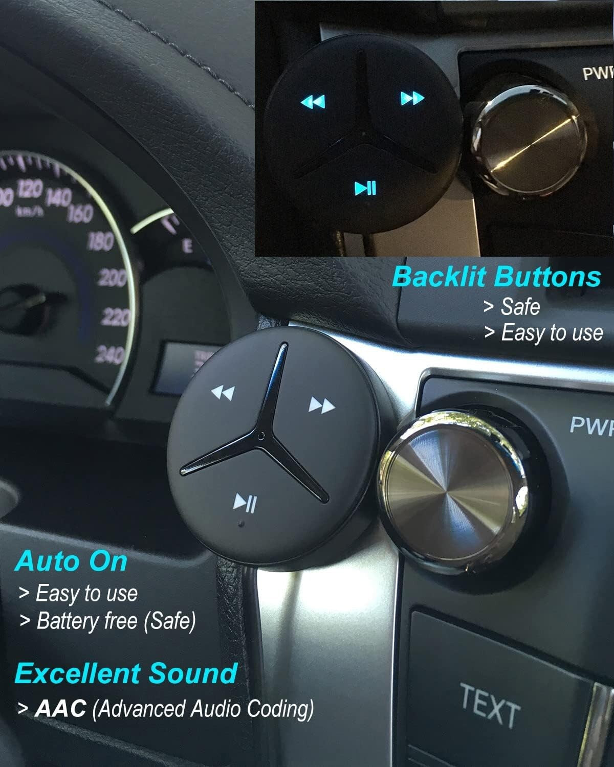 Lightweight Bluetooth Car Kit for Music Streaming and Hands-Free Calls - Black