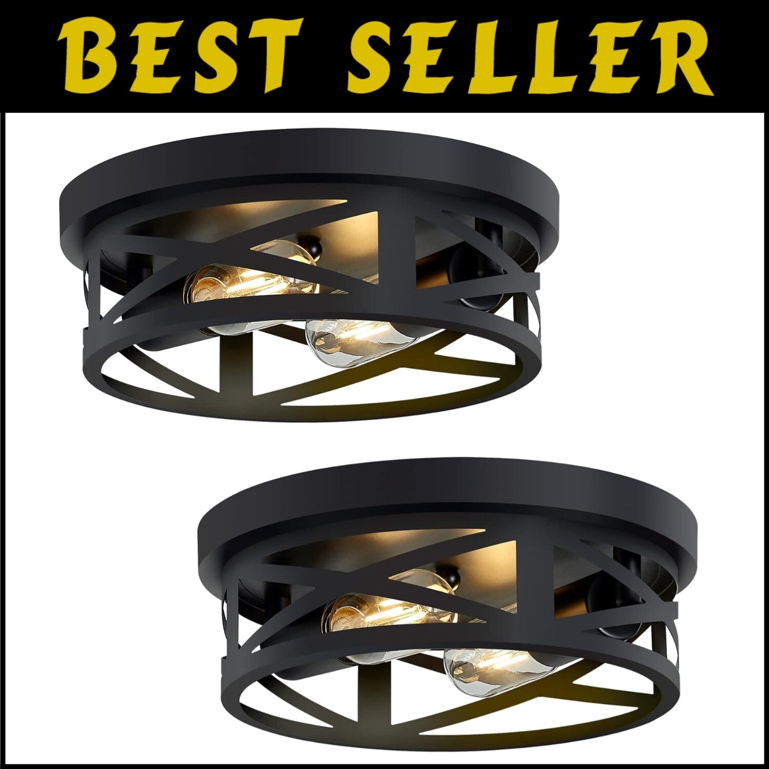Modern Black 2-Pack Flush Mount Ceiling Light Fixtures for Hallway & Kitchen