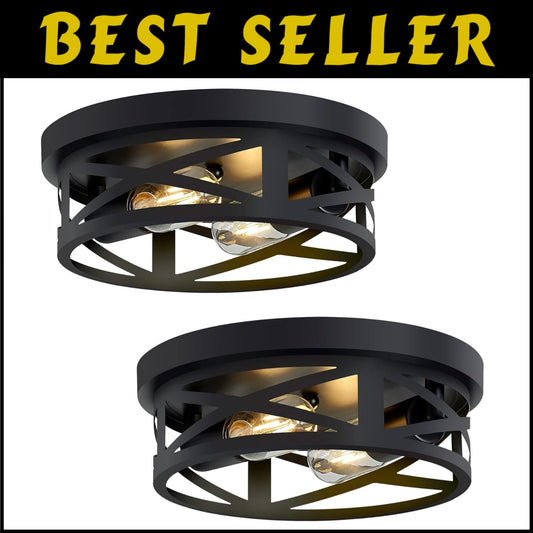 Modern Black 2-Pack Flush Mount Ceiling Light Fixtures for Hallway & Kitchen