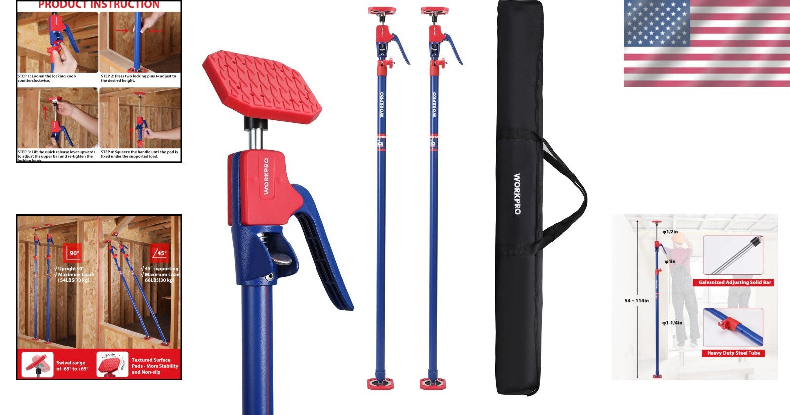 Heavy Duty 3rd Hand Support System with Rotating Head - Adjustable 54-114"