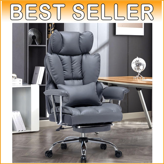 Big and Tall High Back Computer Chair with Footrest - Mineral Grey Elegance