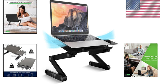 WorkEZ Portable Laptop Stand with Cooling Feature - Adjustable Height Desk Riser
