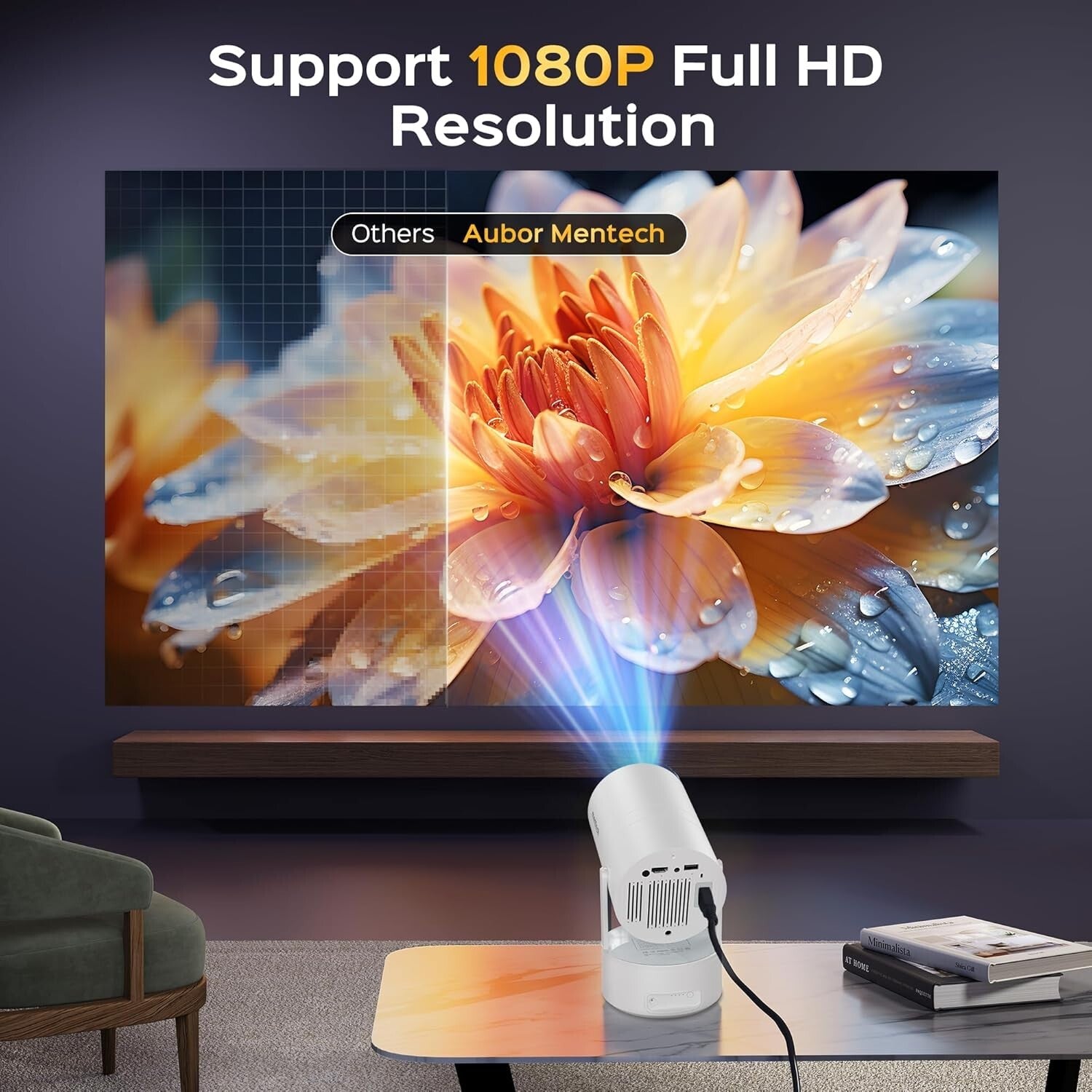 4K Mini Projector: WiFi, Bluetooth & Immersive 150'' Display for Gaming & Movies