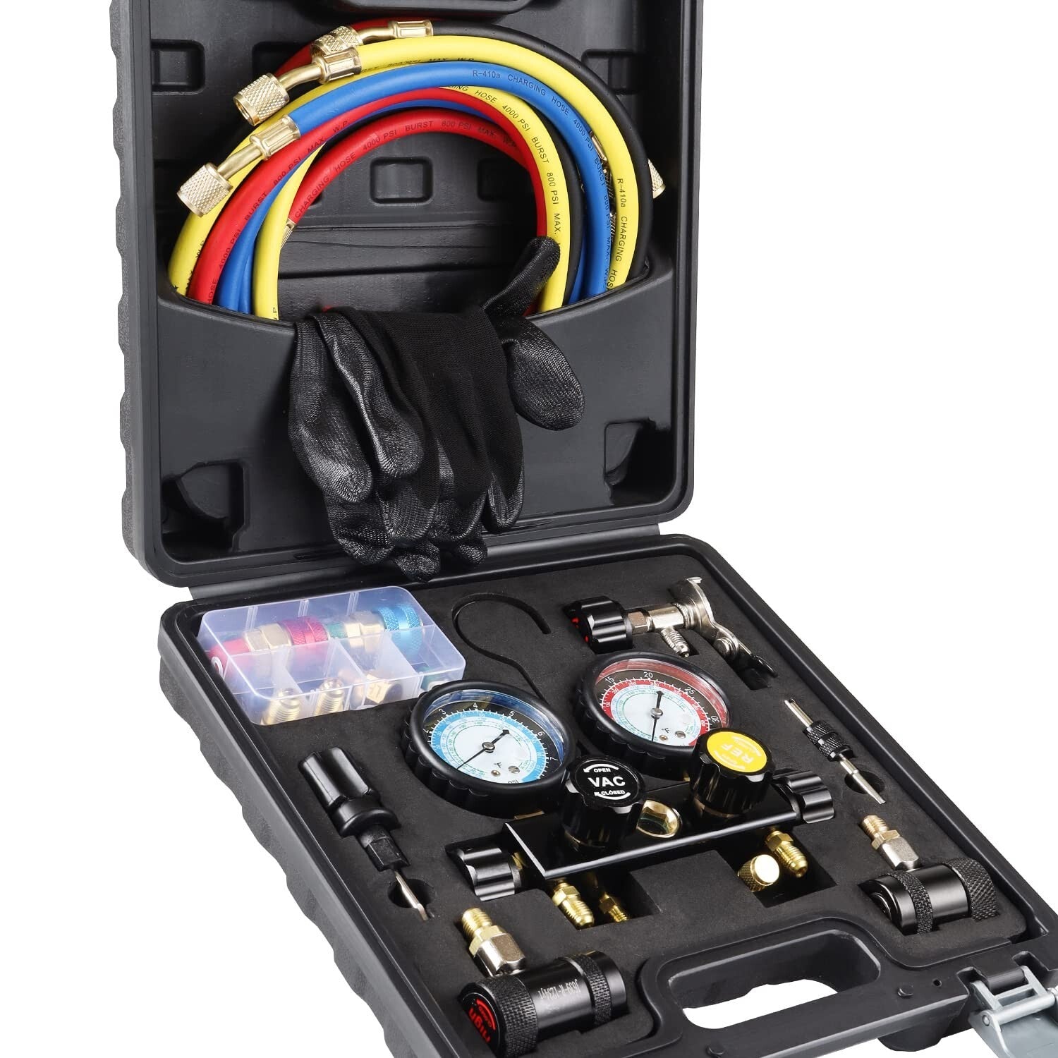 4-Valve Automotive AC Gauge Set for R1234YF & R134A Refrigerants - Heavy Duty