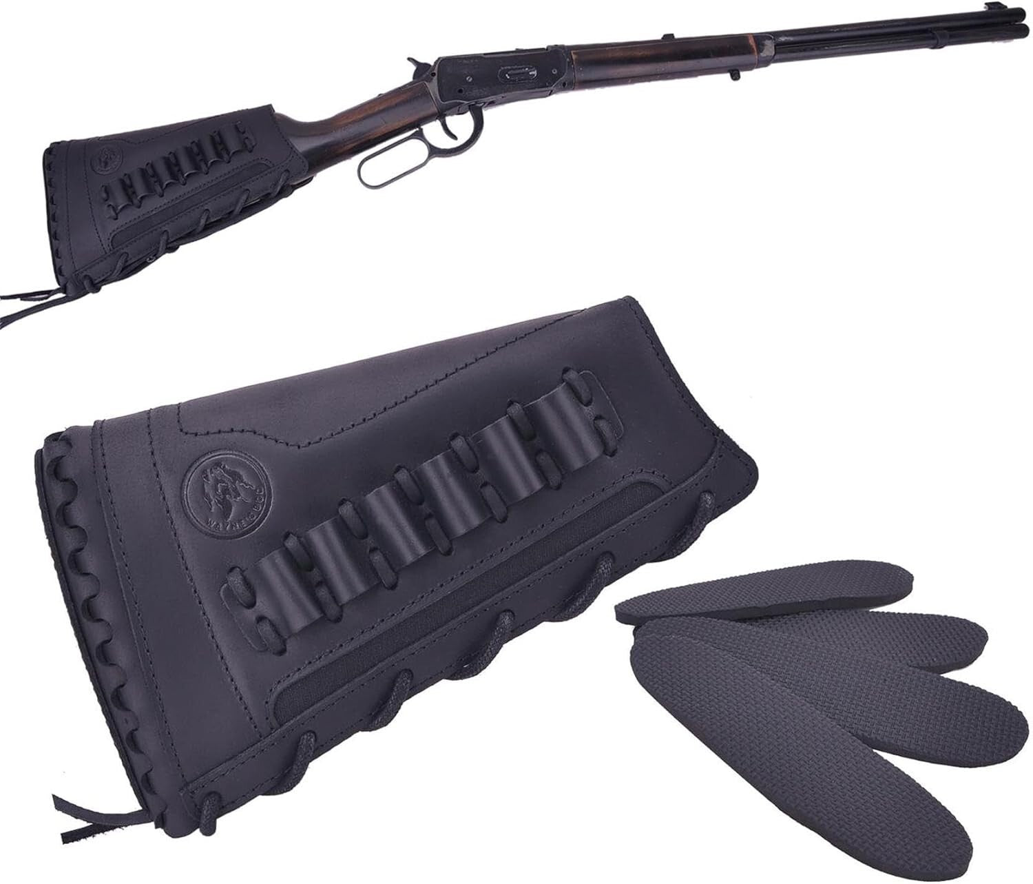 Buffalo Hide Leather Rifle Buttstock Cover - Drawstring Closure & Storage Pocket