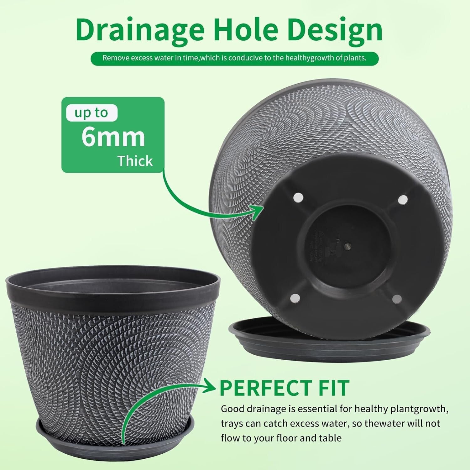 15-Inch Stylish Gray Planters with Trays - Perfect for Indoor & Outdoor Plants