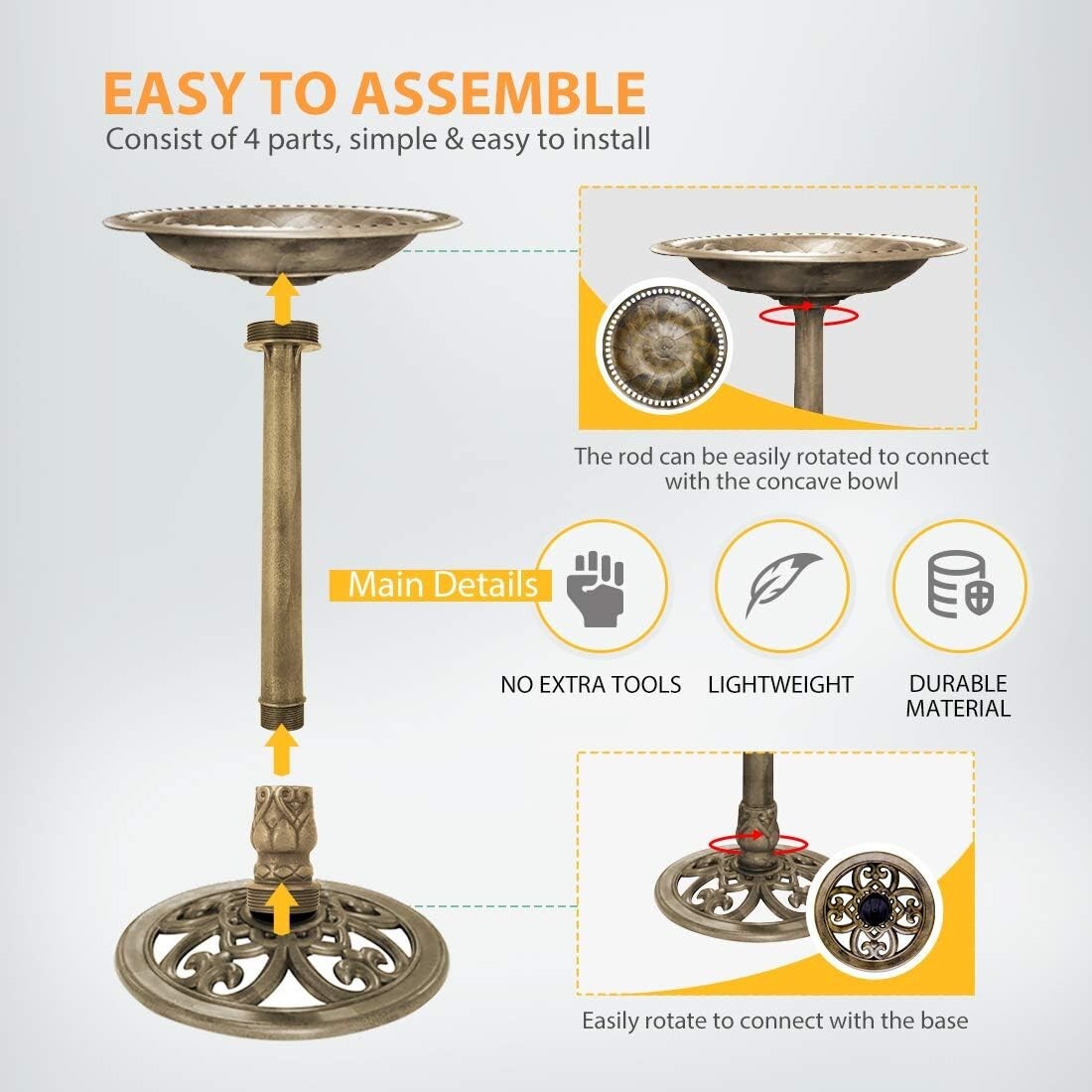 Durable Weather-Resistant 28'' Polyresin Garden Bird Bath with Elegant Design