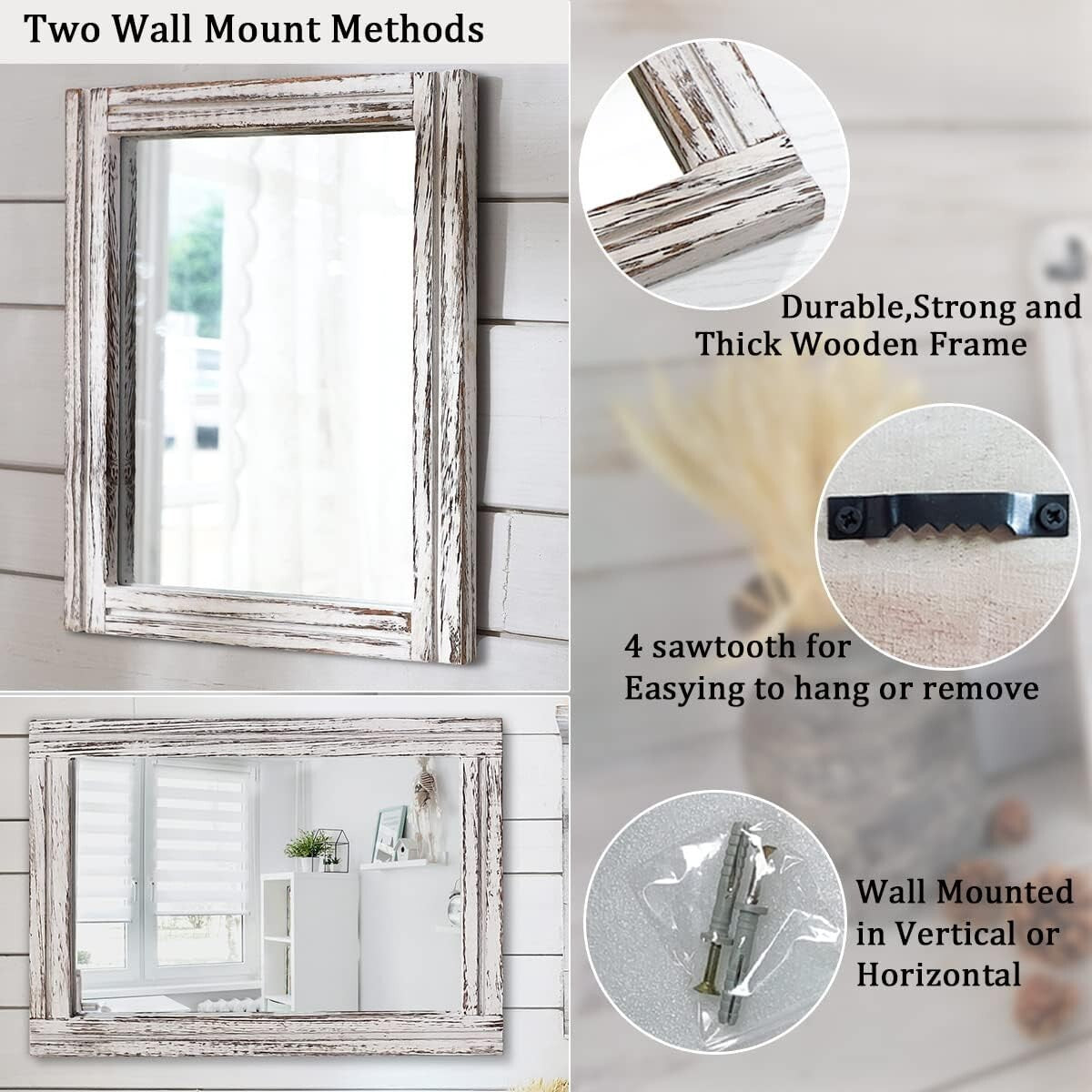 Elegant Large Rustic Wood Mirror - Versatile 26''x18'' Dressing Room Accessory
