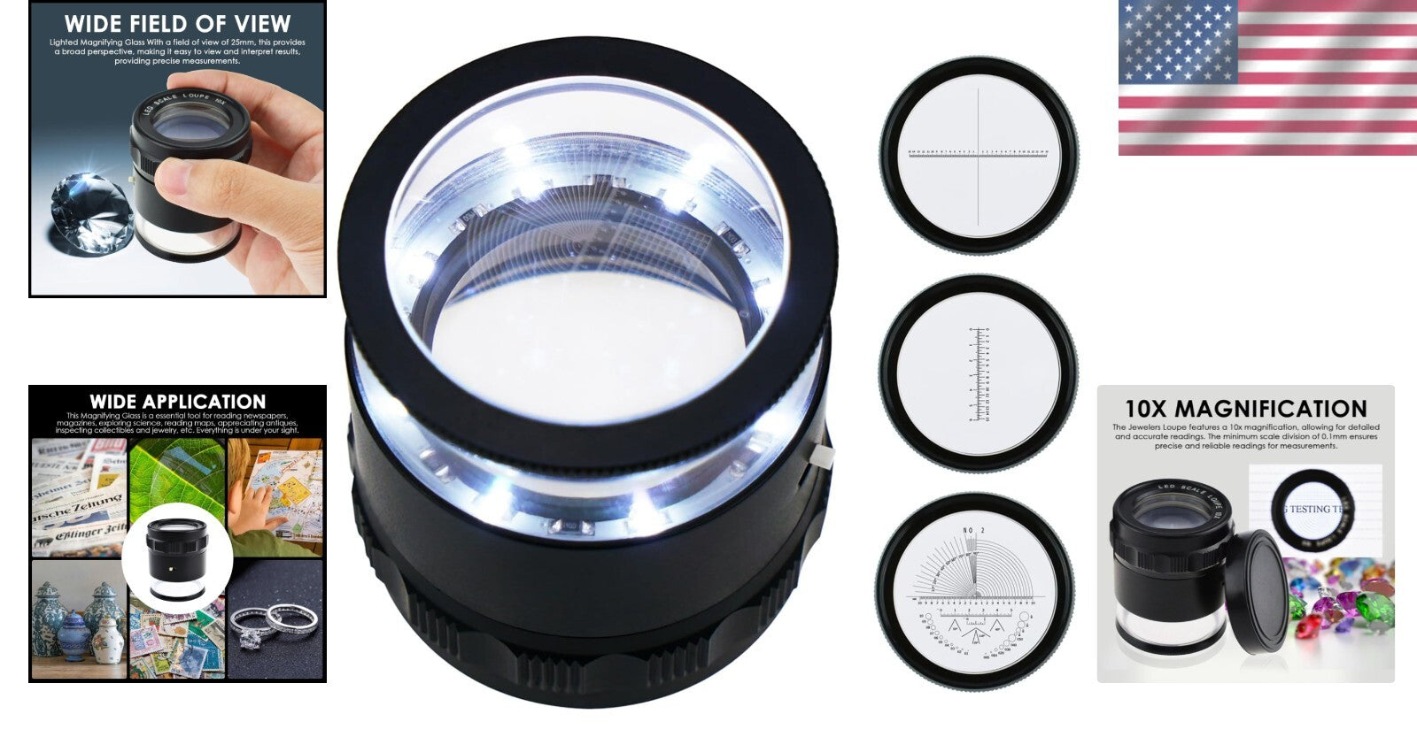 10x Illuminated Jewelers Loupe with LED and Stylish Leather Case for Collectors