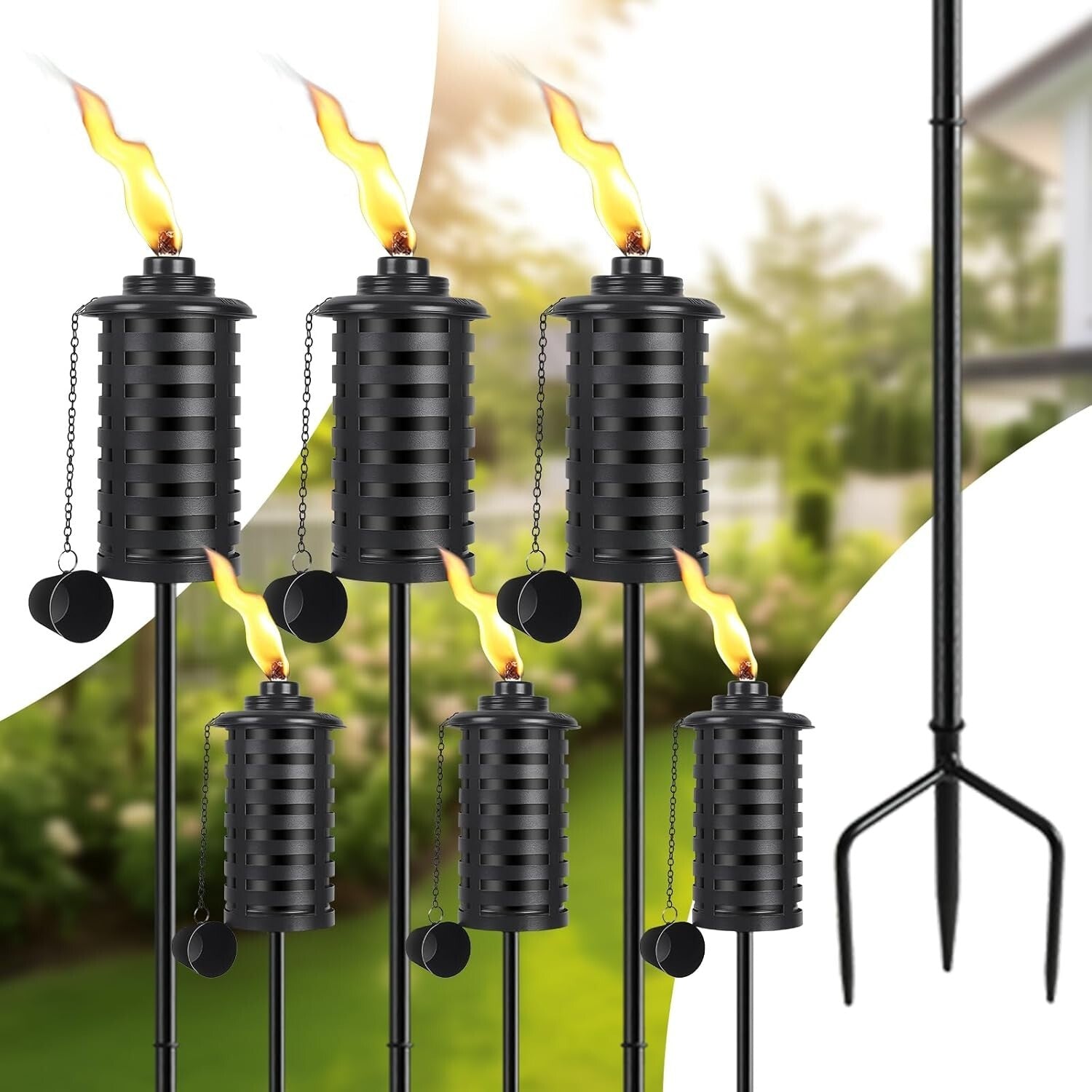 Elegant Black Metal Citronella Torches - Adjustable Height for Outdoor Ambiance