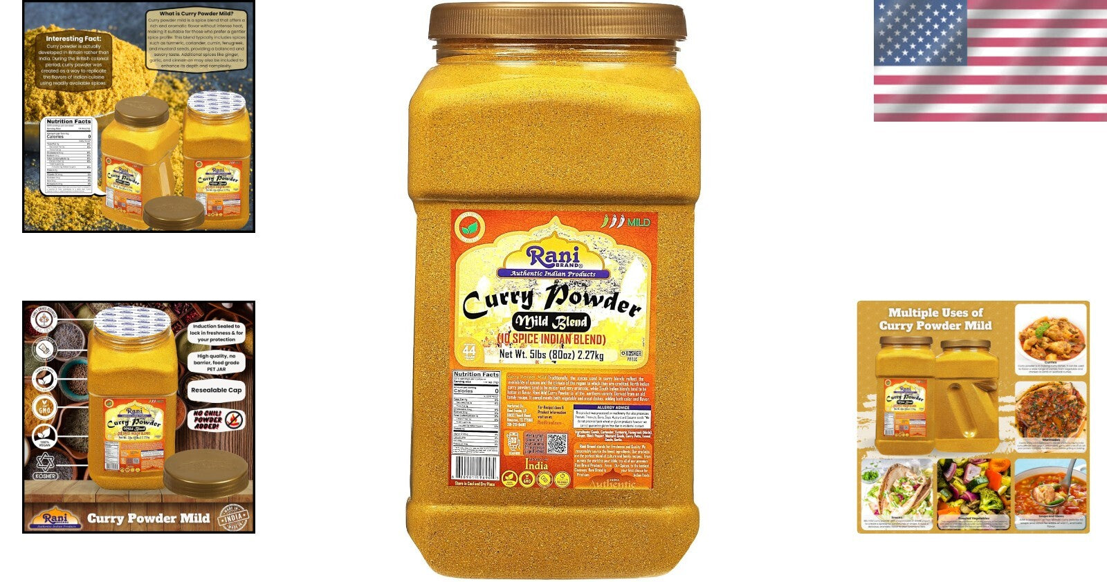 Mild 10-Spice Curry Powder by Rani - 5lbs PET Jar, No Additives, All-Natural