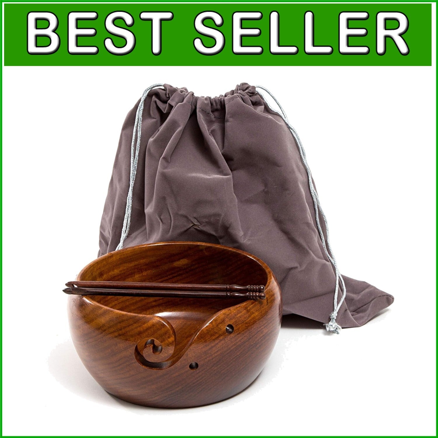 Deluxe 7x4 Rosewood Yarn Holder with Crochet Hooks & Travel Bag - Perfect Gift