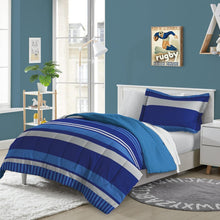 Load image into Gallery viewer, Cozy 7-Piece Full Bed Set with Rugby Stripe Comforter - Perfect for Kids' Rooms