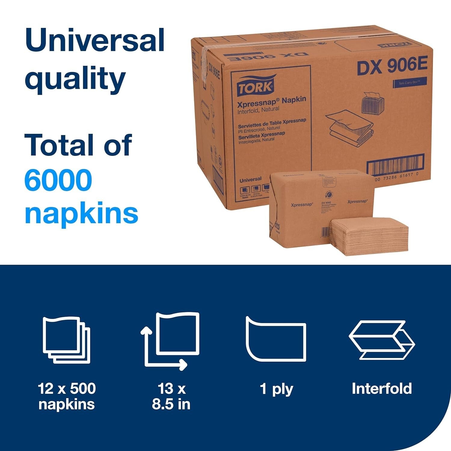 Universal 1-Ply Interfold Napkins Compatible with N4 Dispenser - 12 x 500 Pack
