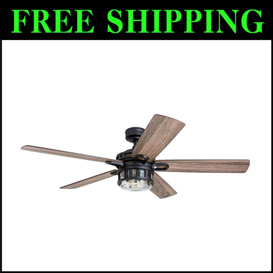Stylish 52 Inch Ceiling Fan with LED Light - Matte Black & Brown Pine Finishes