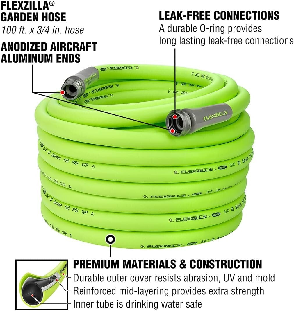 Lightweight 3/4 in. x 100 ft Garden Hose - All-Weather & Leak-Free Connection
