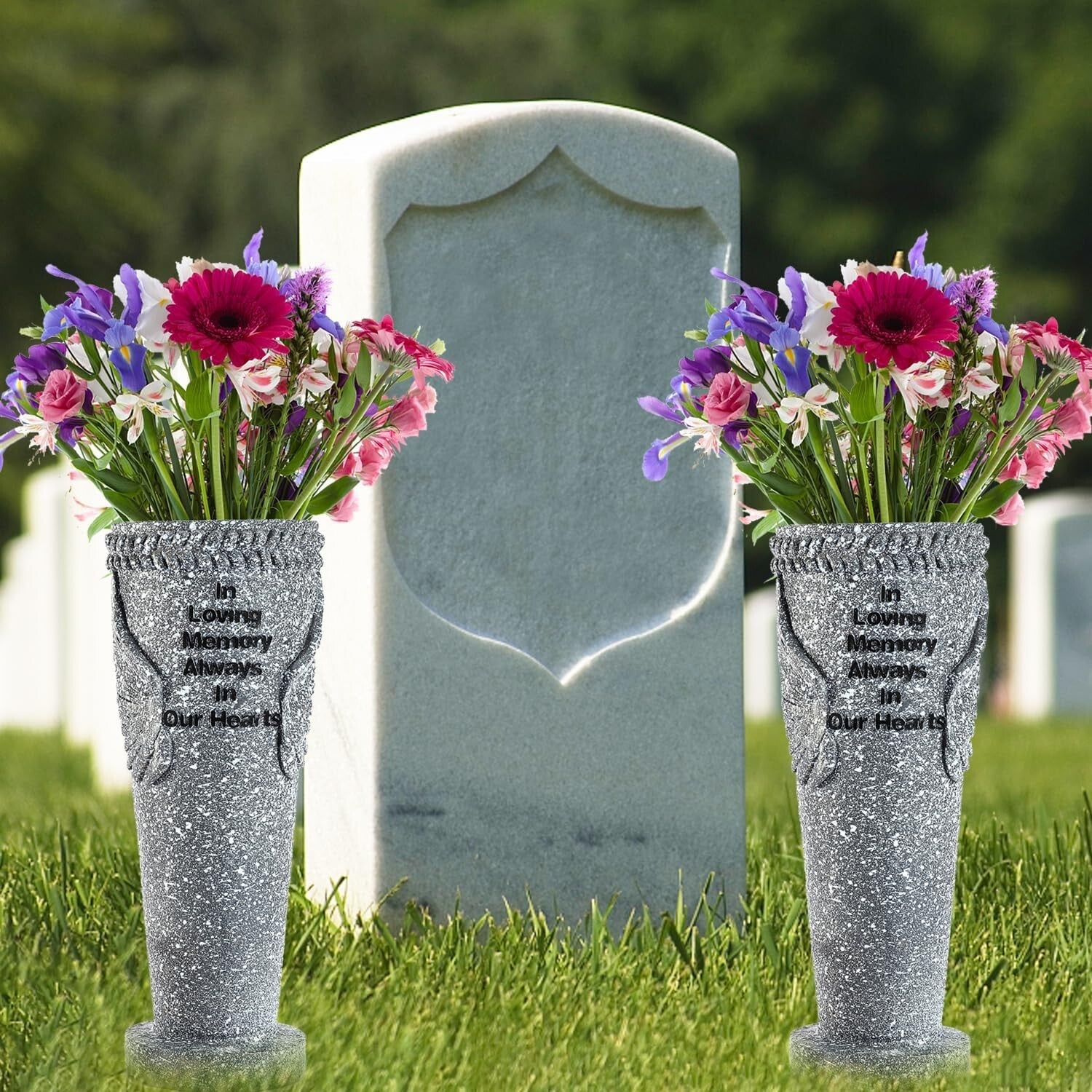 Memorable Cemetery Vases Set with Angel Wings - Weatherproof & Elegant Design