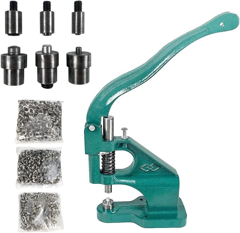 Versatile Eyelet Grommet Punch Tool with 1500 Grommets & Easy Lever Mechanism