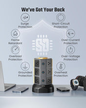 Load image into Gallery viewer, Elegant Surge Protector Tower with 15W Wireless Charger &amp; 12 AC Outlets in Gold