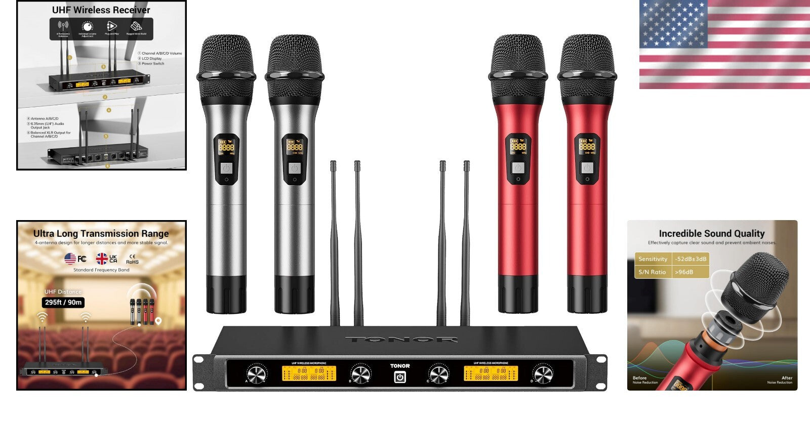 Metal Built Wireless Microphones with 4 Antennas - Ideal for Singing & Speech